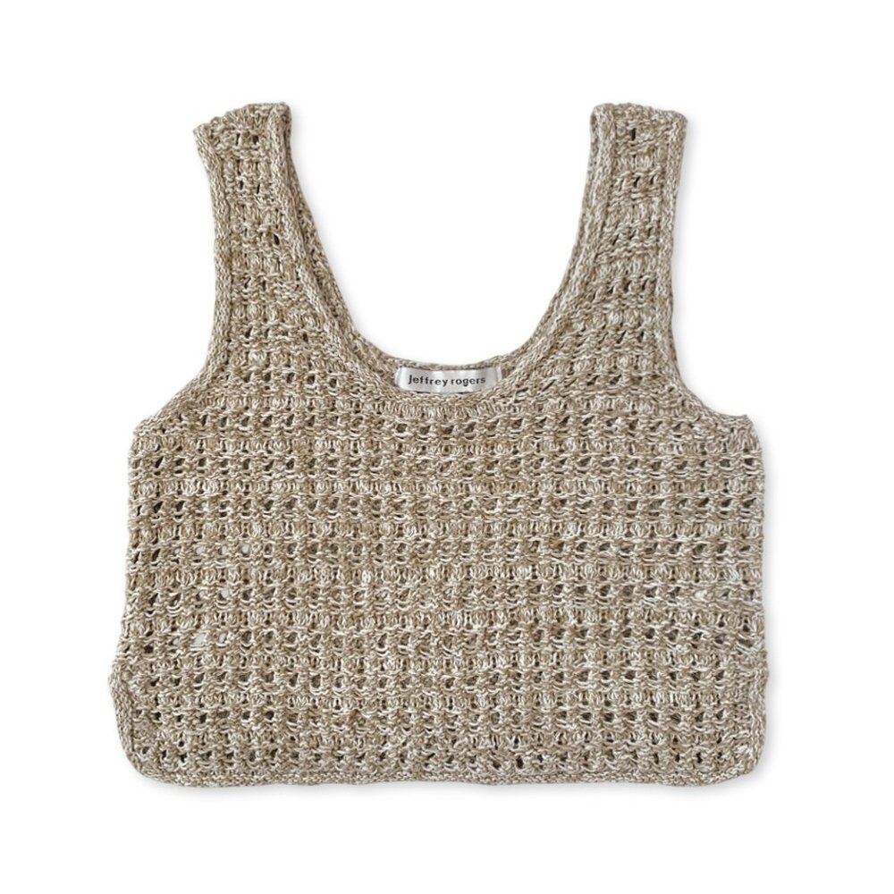 Jeffrey Rogers Crochet Knit Beige Crop Top Coastal Grandma Cowgirl Cottagecore